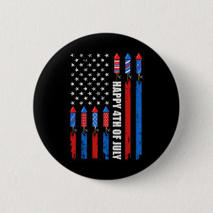 Gelukkige 4 juli Amerikaanse vlag Vuurwerk Patriot Ronde Button 5,7 Cm