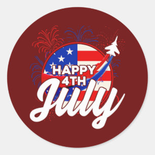 Gelukkige 4 juli Amerikaanse vlag vuurwerk Ronde Sticker