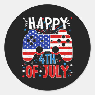 Gelukkige 4 juli gamen Patriotische Amerikaanse vl Ronde Sticker