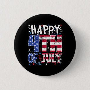 Gelukkige 4 juli Patriottische Amerikaanse Vlag 4 Ronde Button 5,7 Cm