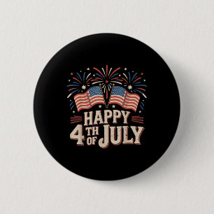 Gelukkige 4 juli Patriottische Amerikaanse Vlag 4 Ronde Button 5,7 Cm