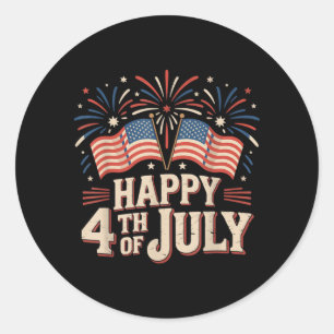 Gelukkige 4 juli Patriottische Amerikaanse Vlag 4 Ronde Sticker