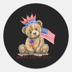 Gelukkige 4 juli Patriottische Cute Beer Vrouwen M Ronde Sticker