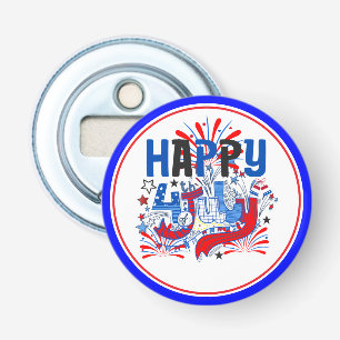 Gelukkige 4 juli-viering Aangepaste tekst Button Flesopener