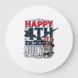 Gelukkige 4 juli Vintage Patriottisch Shirt Ontwer Grote Klok