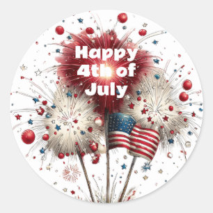 Gelukkige 4 juli vuurwerk Patriottisch Feest Ronde Sticker