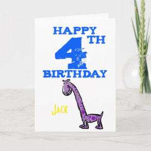 Gelukkige 4e verjaardag cartoon dinosaurus - jonge kaart