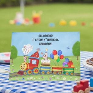Gelukkige 4e verjaardag Kleinzoon Verjaardagstrein Kaart