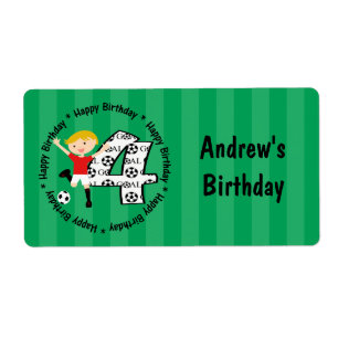 Gelukkige 4e Verjaardag Ronde Voetbal Doellabels Etiket