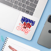 Gelukkige 4th Juli Typografie Sticker (Laptop met iPhone)