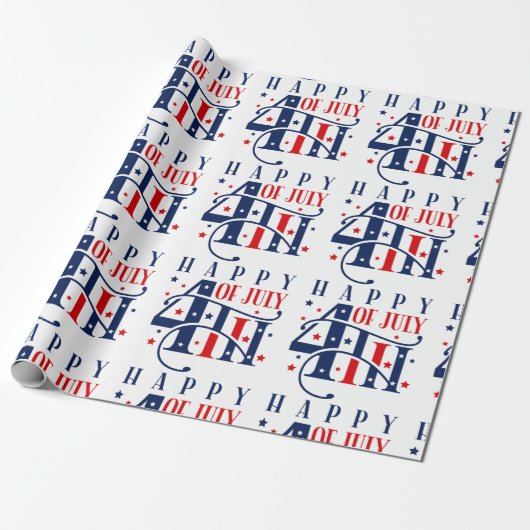 Gelukkige 4th van Juli Onafhankelijkheidsdag Tekst Cadeaupapier (Uitgerold)