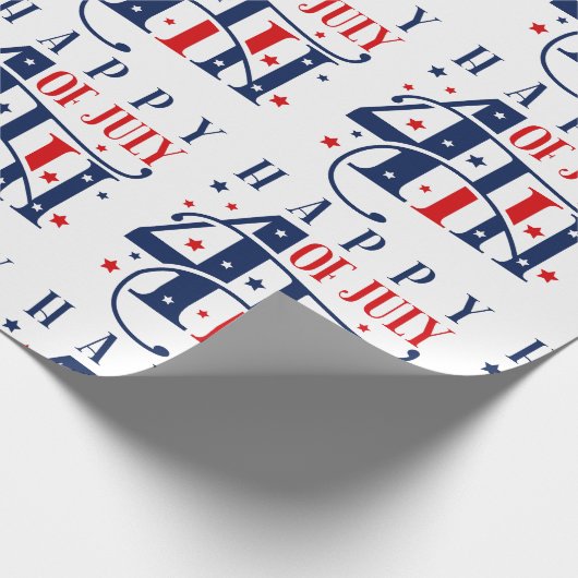 Gelukkige 4th van Juli Onafhankelijkheidsdag Tekst Cadeaupapier (Hoek)