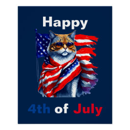 Gelukkige 4th van juli Patriottische kat Amerikaan Perfect Poster