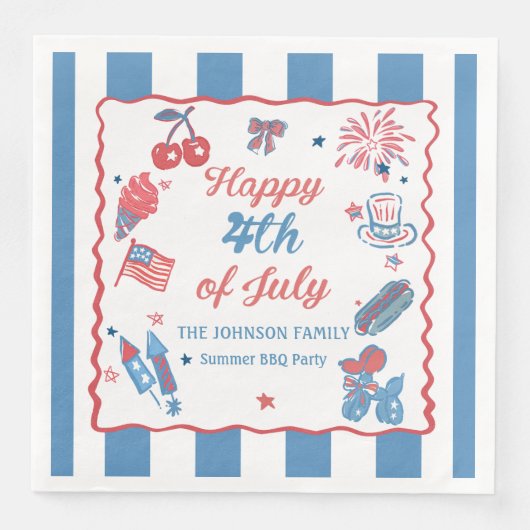 Gelukkige 4th van Juli Vuurwerk BBQ Feestservetten Servet (Voorkant)