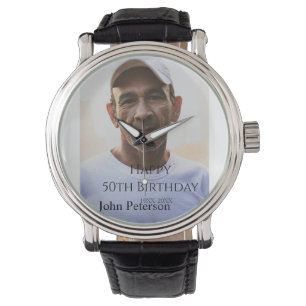 Gelukkige 50e verjaardag naam foto jaar man eenvou horloge