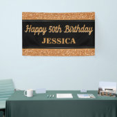 Gelukkige 50ste verjaardag Gouden Glitter Zwart Spandoek (Beurs)