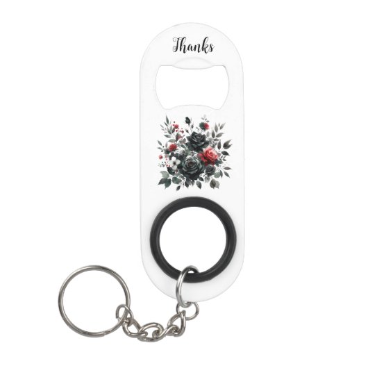 Gelukkige 50ste Verjaardag Rode en Zwarte Rozen | Mini Flessenopener (Voorkant)