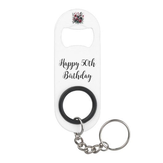 Gelukkige 50ste Verjaardag Rode en Zwarte Rozen | Mini Flessenopener (Achterkant)
