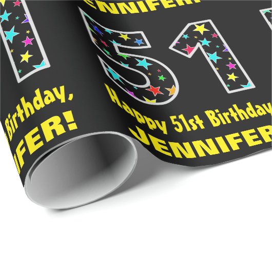 Gelukkige 51ste verjaardag, Leuk Kleurrijk Sterren Cadeaupapier (Rol Hoek)