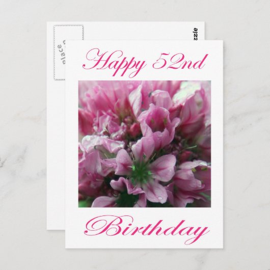 Gelukkige 52e verjaardag Roze en Groene Bloem Briefkaart (Voorkant / Achterkant)