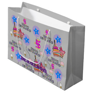 Gelukkige 5e Verjaardag Gift Bag #5 Grijs Groot Cadeauzakje