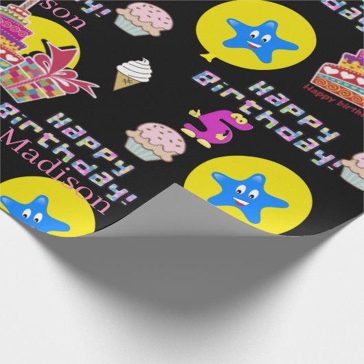 Gelukkige 5e verjaardag inpakkend document ballonn cadeaupapier (Hoek)