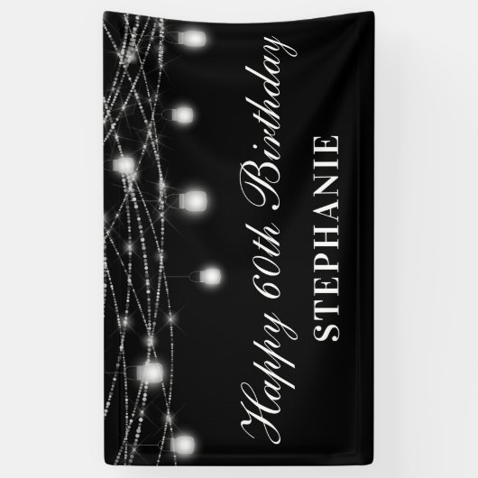 Gelukkige 60e verjaardag Mason Jars Lights Zwart W Spandoek (Verticaal)
