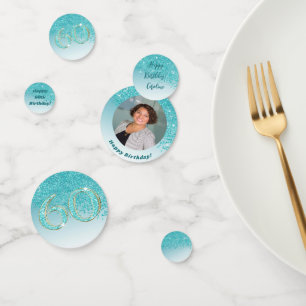 Gelukkige 60ste Verjaardag Chic Blauwgroen Blue Gl Confetti
