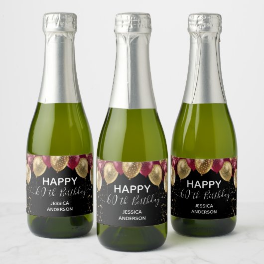 Gelukkige 60ste verjaardag rode en gouden Moussere Sparkling Wijnetiket (Flessen)