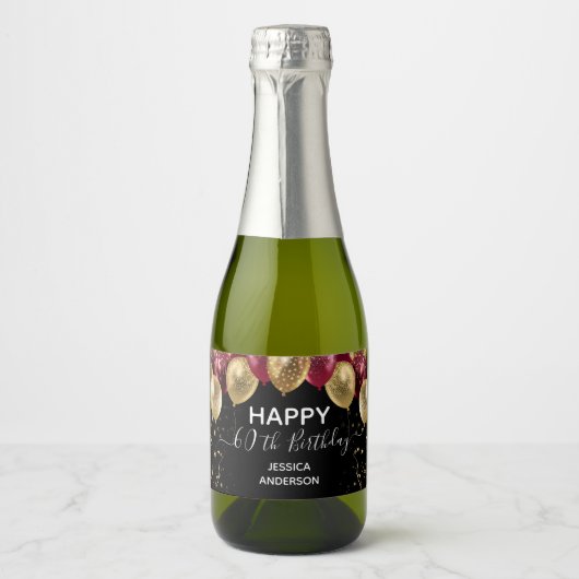 Gelukkige 60ste verjaardag rode en gouden Moussere Sparkling Wijnetiket (Voorkant)