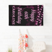 Gelukkige 60ste Verjaardag Roze Lichten Zwart Spandoek (Insitu)