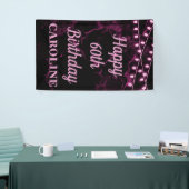 Gelukkige 60ste Verjaardag Roze Lichten Zwart Spandoek (Beurs)