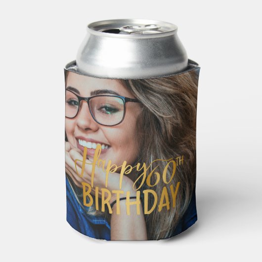 Gelukkige 60ste Verjaardag Script gepersonaliseerd Blikjeskoeler (Blikje Voorkant)
