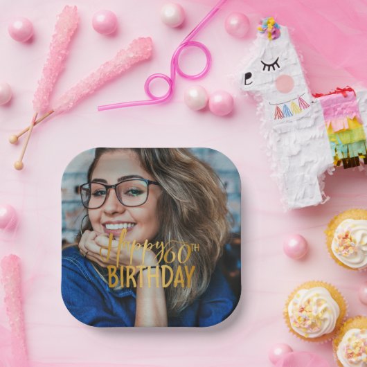 Gelukkige 60ste Verjaardag Script gepersonaliseerd Papieren Bordje (Feest)