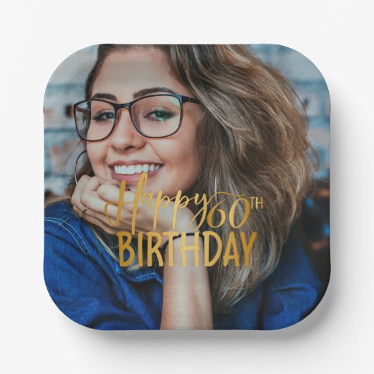 Gelukkige 60ste Verjaardag Script gepersonaliseerd Papieren Bordje (Voorkant)