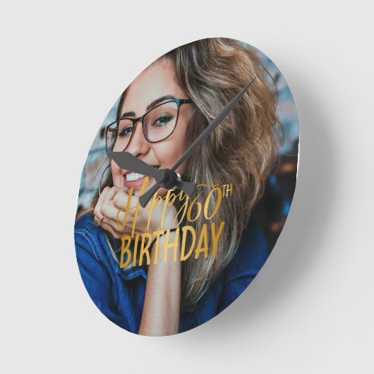Gelukkige 60ste Verjaardag Script gepersonaliseerd Ronde Klok (Hoek)