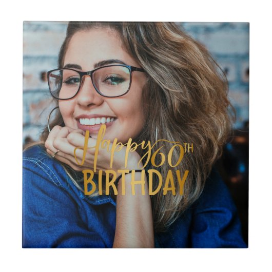 Gelukkige 60ste Verjaardag Script gepersonaliseerd Tegeltje (Voorkant)