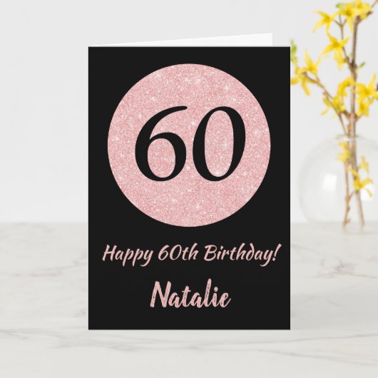 Gelukkige 60ste verjaardag zwart en Roos roze goud Kaart (Gele Bloem)