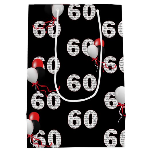 Gelukkige 60ste Verjaardagsballonnen Medium Gift B Medium Cadeauzakje (Achterkant)