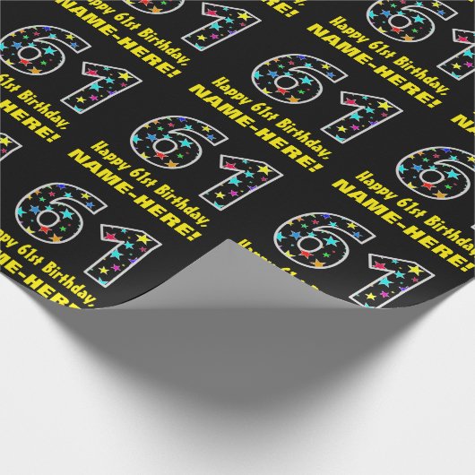 Gelukkige 61ste verjaardag, Leuk Kleurrijk Sterren Cadeaupapier (Hoek)