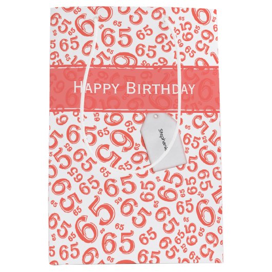 Gelukkige 65e Verjaardagspartij Koraal Nummer Patr Medium Cadeauzakje (Voorkant)