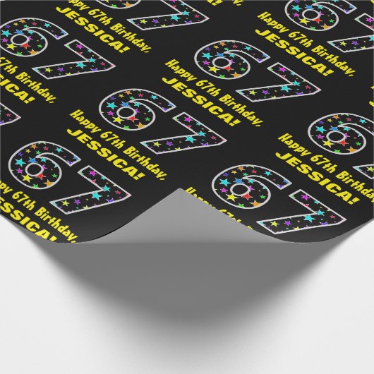 Gelukkige 67e verjaardag, Leuk Kleurrijk Sterren P Cadeaupapier (Hoek)