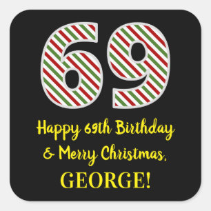 Gelukkige 69e Verjaardag & Vrolijke Kerstmis, Doua Vierkante Sticker