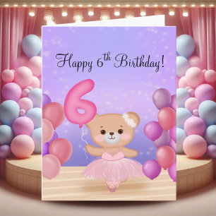Gelukkige 6e verjaardag Teddybeer Ballerina op het Kaart