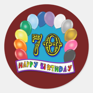 Gelukkige 70ste Verjaardag met Ballonnen Ronde Sticker