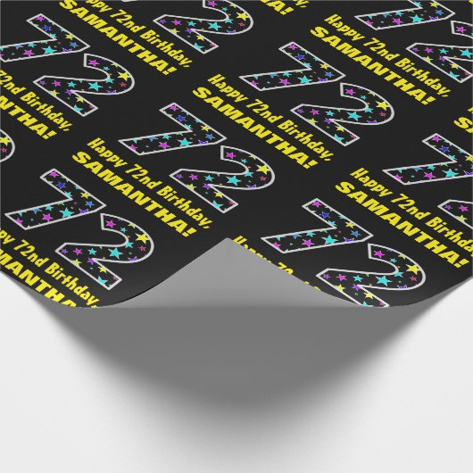 Gelukkige 72e Verjaardag, Leuk Kleurrijk Sterren P Cadeaupapier (Hoek)