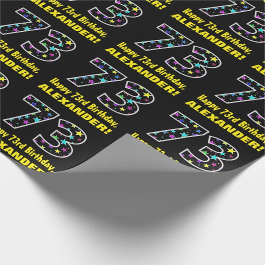 Gelukkige 73e verjaardag, Leuk Kleurrijk Sterren P Cadeaupapier (Hoek)