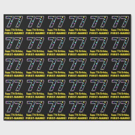 Gelukkige 77e verjaardag, Leuk Kleurrijk Sterren P Cadeaupapier (Vlak)