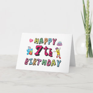 Gelukkige 7e verjaardag. 7 jaar oud. kaart