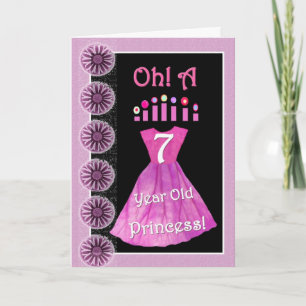 Gelukkige 7e Verjaardag Prinses - Roze Jurk & Kaar Kaart